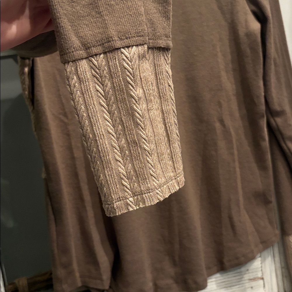 hem & thread Cable Texture Patchwork Mixed Rib Long Sleeve Top Size M NWT - Picture 7 of 10